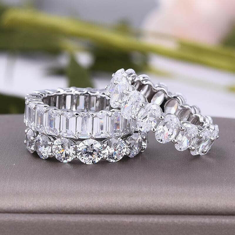 Flash Sale- Emerald, Round & Oval Cut Eternity Wedding Band Set-Evani Naomi Jewelry