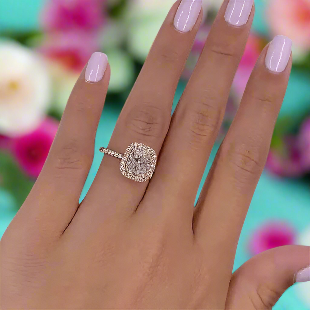 Flash Sale- Halo Radiant Cut Classic Rose Gold Engagement Ring-Evani Naomi Jewelry