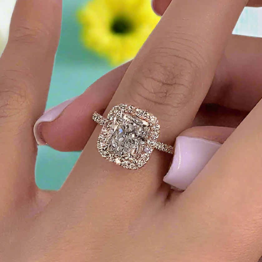 Flash Sale- Halo Radiant Cut Classic Rose Gold Engagement Ring-Evani Naomi Jewelry