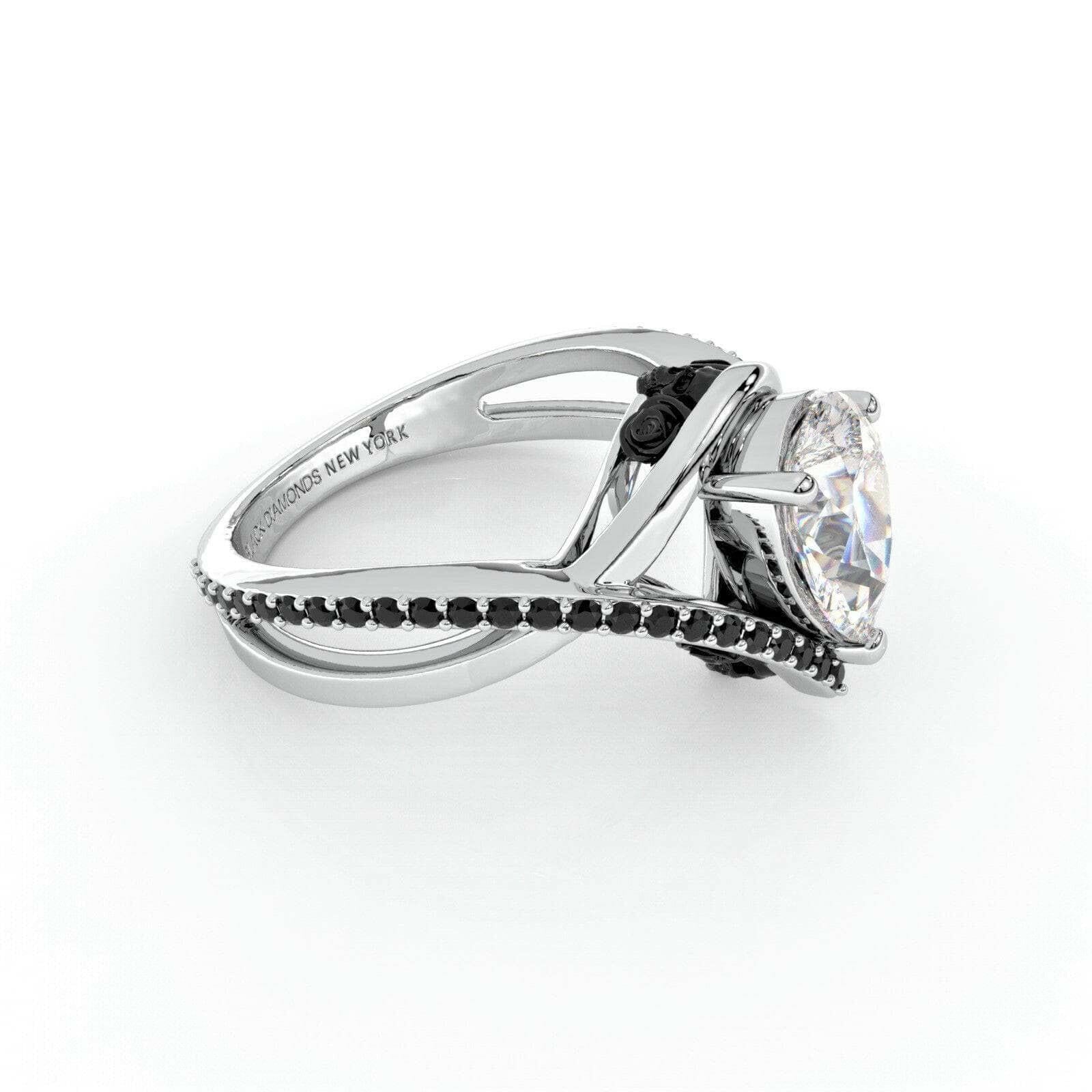 Flash Sale- Only You- Skull & Roses 1.5 ct Pear Cut Diamond Wedding Ring-Evani Naomi Jewelry