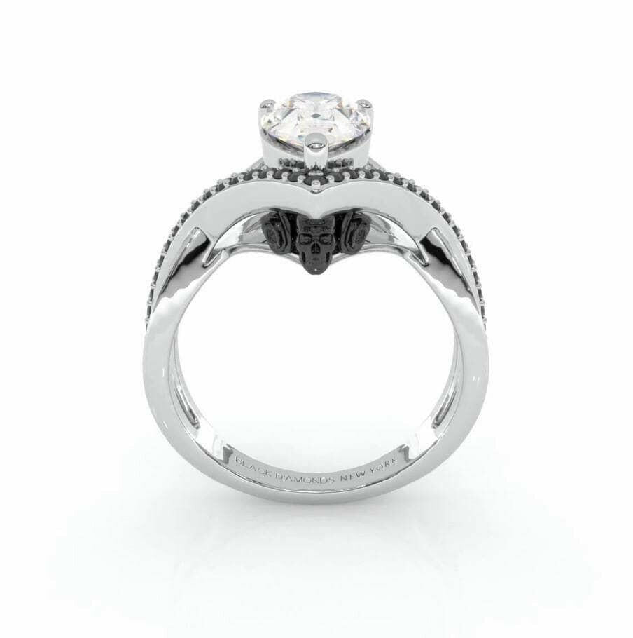 Flash Sale- Only You- Skull & Roses 1.5 ct Pear Cut Diamond Wedding Ring-Evani Naomi Jewelry