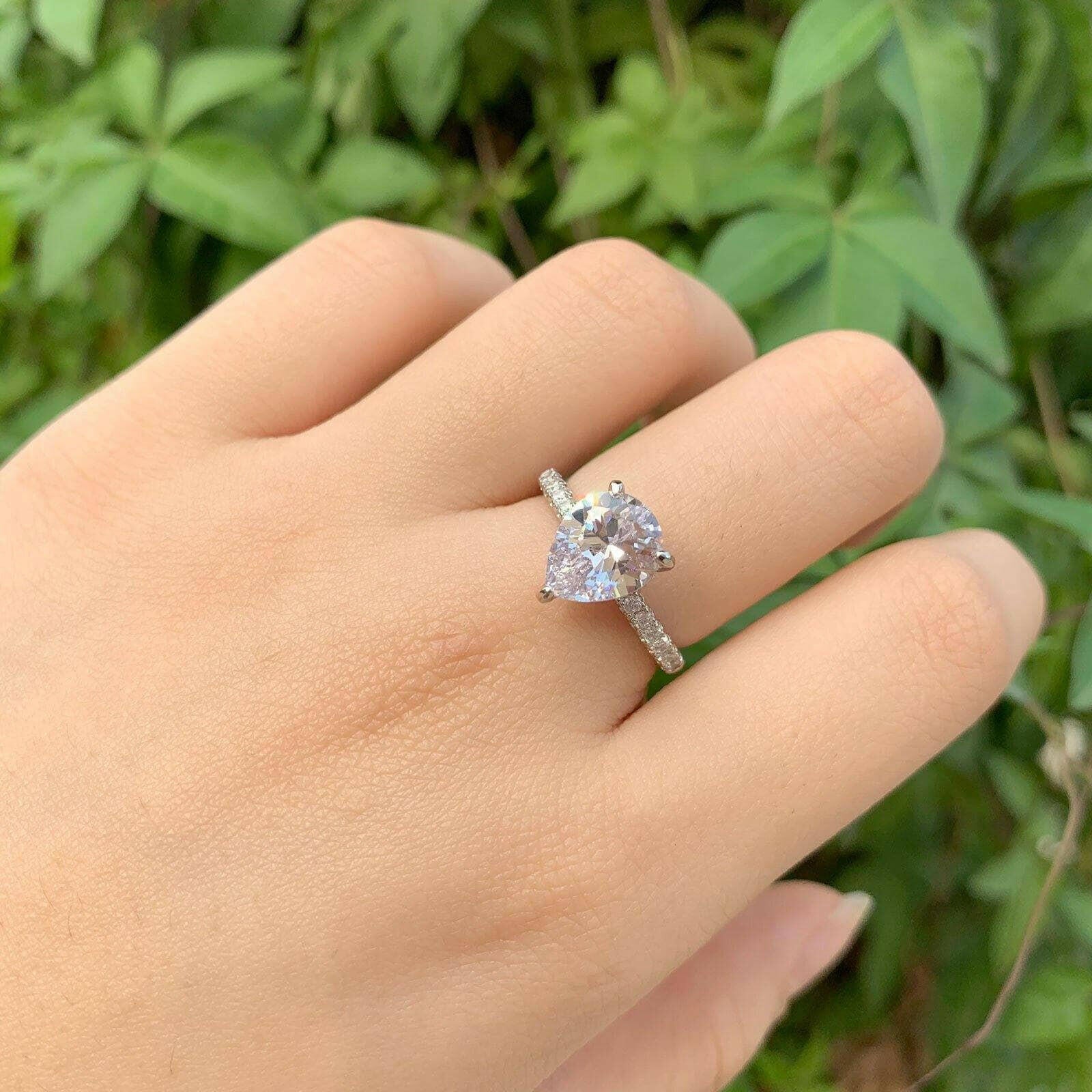 Flash Sale- Pear Cut 4 ct Diamond Engagement Ring-Evani Naomi Jewelry