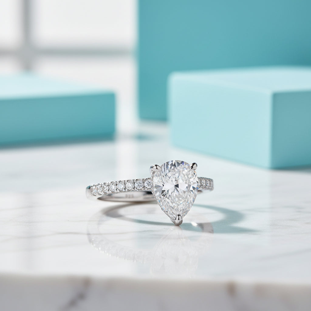 Flash Sale- Pear Cut 4 ct Diamond Engagement Ring-Evani Jewelry