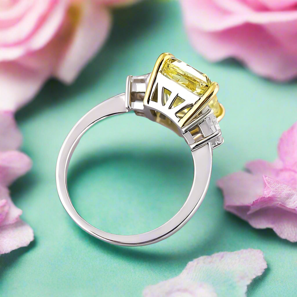 Flash Sale- Radiant Cut 5.0 ct Yellow Stone Certified Diamond Engagement Ring-Evani Naomi Jewelry