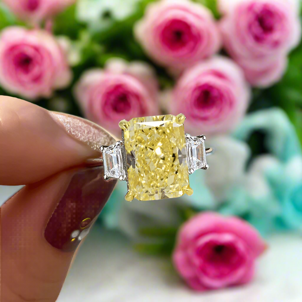 Flash Sale- Radiant Cut 5.0 ct Yellow Stone Certified Diamond Engagement Ring-Evani Naomi Jewelry