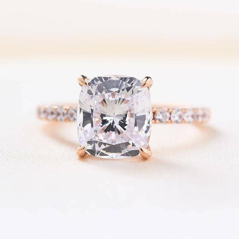 Flash Sale- Rose Gold 3.0 ct Cushion Cut Clear Simulated Sapphire Wedding Ring Set-Evani Naomi Jewelry
