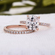 Flash Sale- Rose Gold 3.0 ct Cushion Cut Clear Simulated Sapphire Wedding Ring Set-Evani Naomi Jewelry