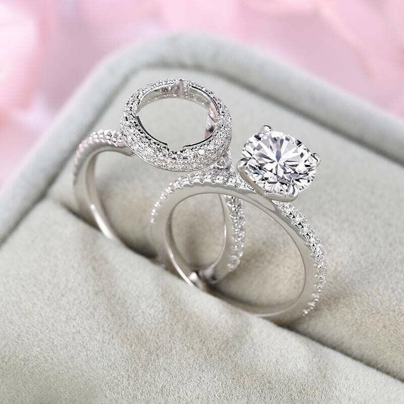 Flash Sale- Round Cut 2.0 ct Diamond Halo Wedding Ring Set-Evani Naomi Jewelry