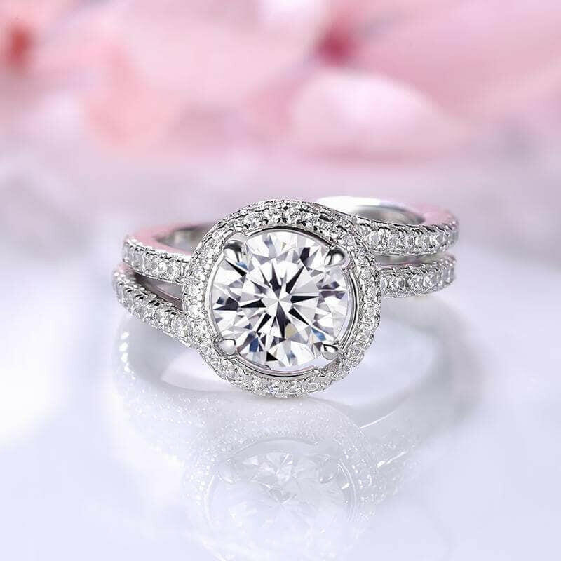 Flash Sale- Round Cut 2.0 ct Diamond Halo Wedding Ring Set-Evani Naomi Jewelry