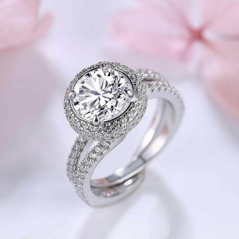 Flash Sale- Round Cut 2.0 ct Diamond Halo Wedding Ring Set-Evani Naomi Jewelry