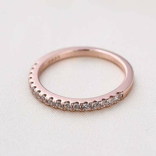 Flash Sale- Thin Half Eternity Rose Gold Wedding Band-Evani Naomi Jewelry