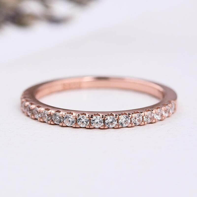 Flash Sale- Thin Half Eternity Rose Gold Wedding Band-Evani Naomi Jewelry