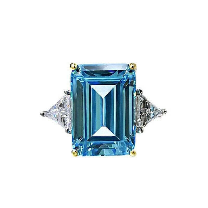 Flash Sale- Three Stone Sky Blue Diamond in Emerald Cut Engagement Ring-Evani Naomi Jewelry