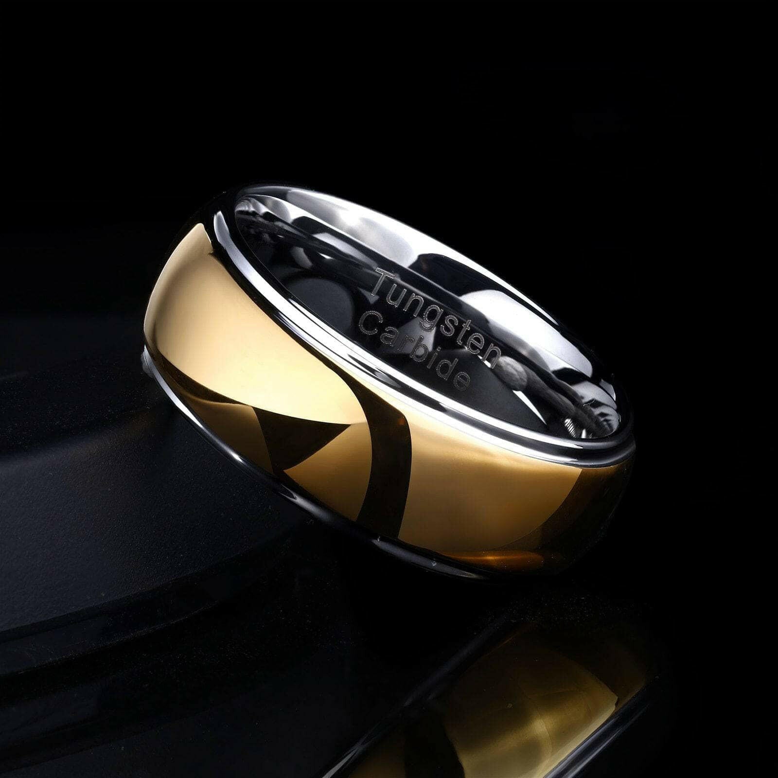 Glossy 8mm Two-tone Tungsten Carbide Men's Wedding Band-Evani Naomi Jewelry