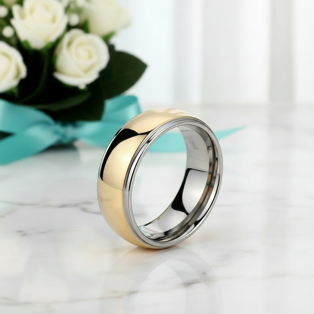 Glossy 8mm Two-tone Tungsten Carbide Men's Wedding Band