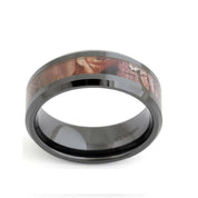Glossy Black 8mm Ceramic Wedding Band with Camo Inlay-Evani Naomi Jewelry