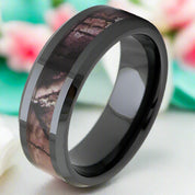 Glossy Black 8mm Ceramic Wedding Band with Camo Inlay-Evani Naomi Jewelry