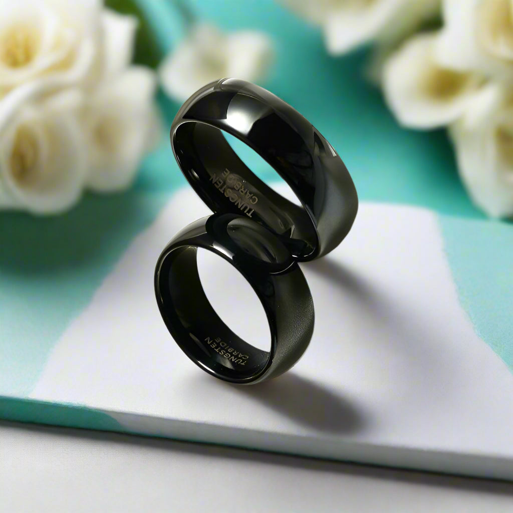 Glossy Black Dome 8mm Tungsten Carbide Wedding Band-Evani Naomi Jewelry