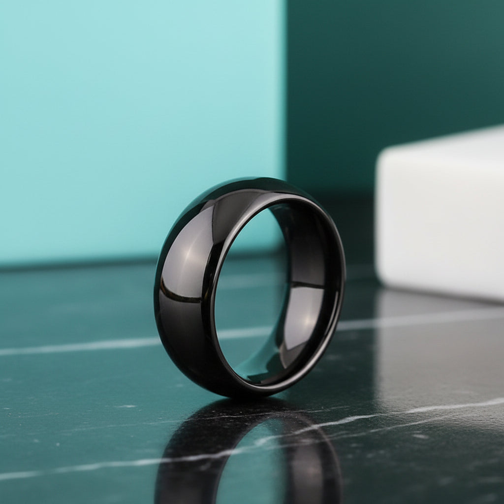 Glossy Black Dome 8mm Tungsten Carbide Wedding Band-Evani Jewelry