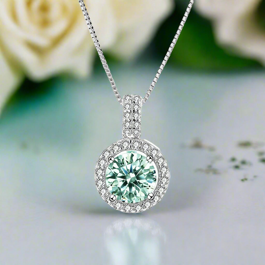 Gorgeous 1.0 ct Green Diamond Halo Necklace-Evani Naomi Jewelry