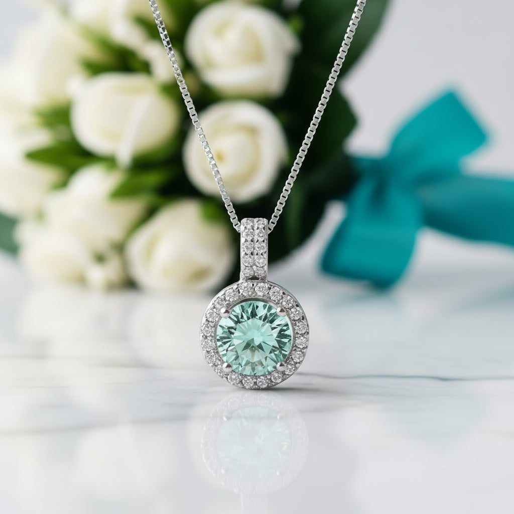 Gorgeous 1.0 ct Green Diamond Halo Necklace-Evani Jewelry