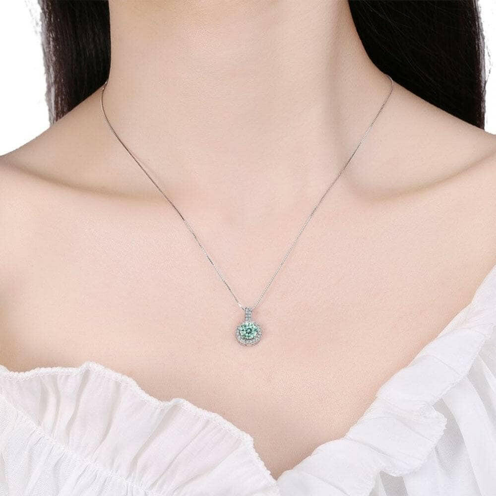 Gorgeous 1.0 ct Green Diamond Halo Necklace-Evani Naomi Jewelry