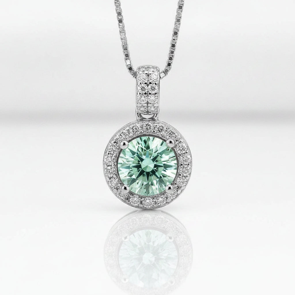 Gorgeous 1.0 ct Green Diamond Halo Necklace-Evani Jewelry