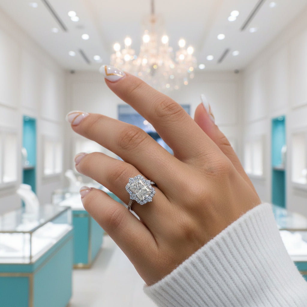 Gorgeous Halo 3.0 ct Radiant Cut Diamond Engagement Ring-Evani Jewelry