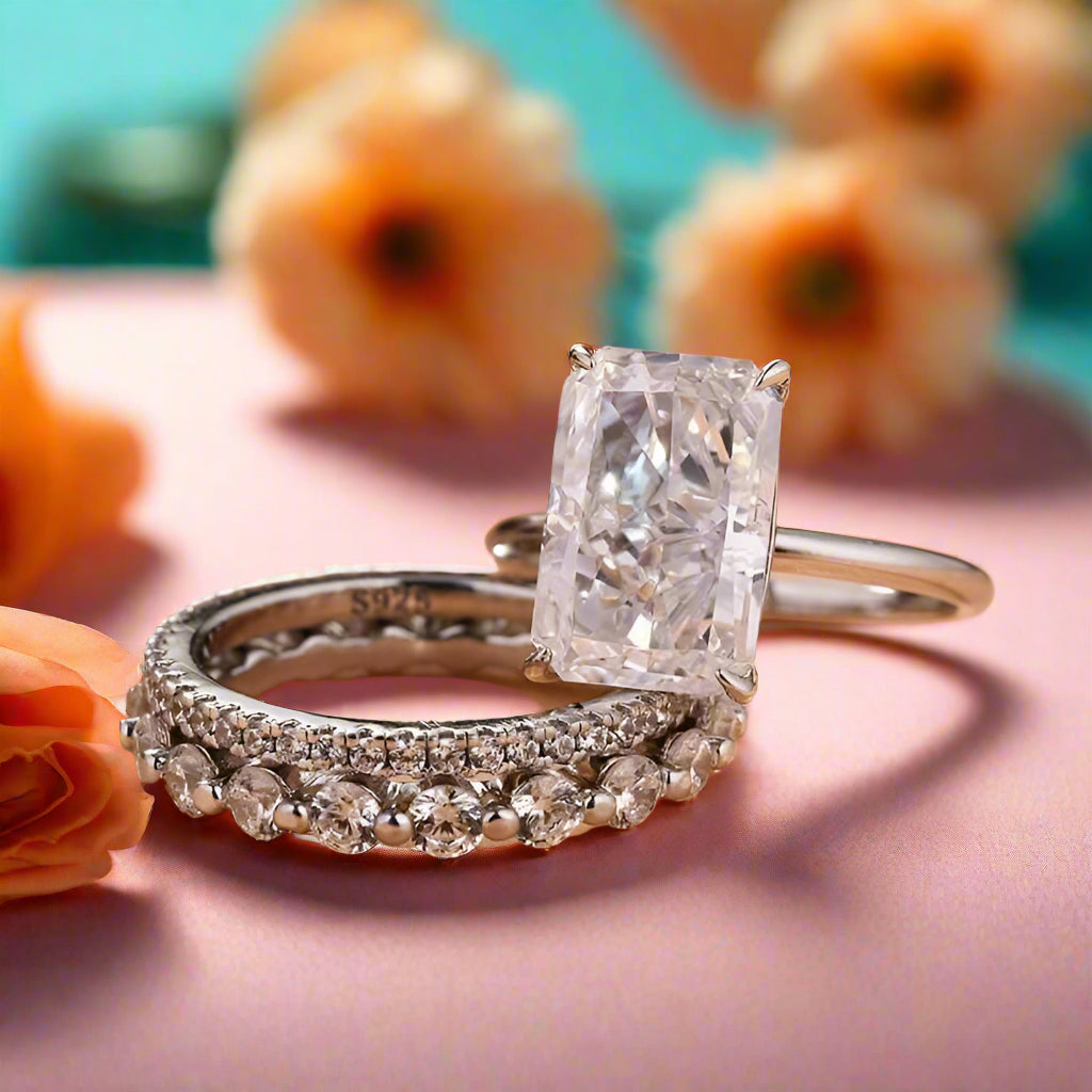 Gorgeous Radiant Cut 5.5ct Diamond 3pc Bridal Set-Evani Naomi Jewelry