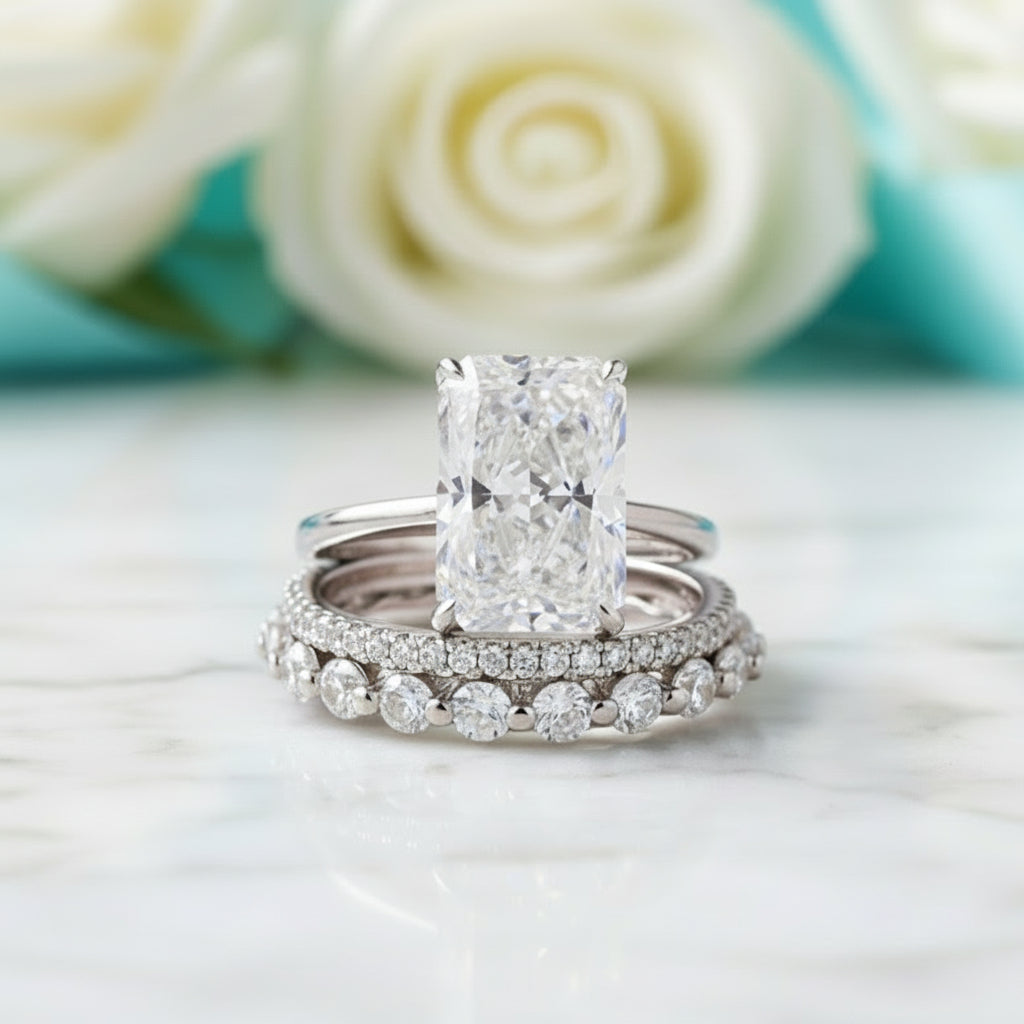 5.5ct Gorgeous Radiant Cut Diamond 3pc Bridal Set-Evani Jewelry