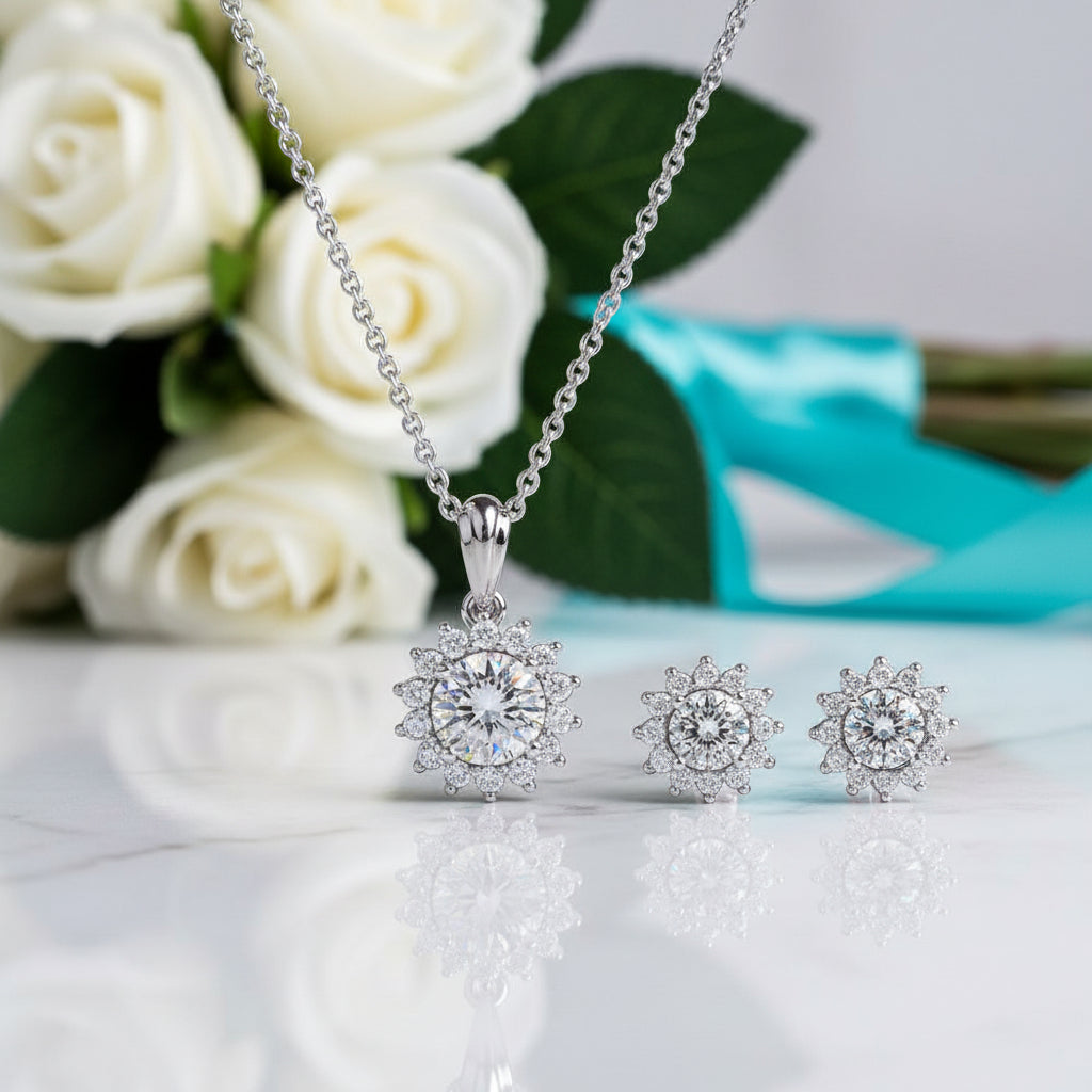 Gorgeous Sunflower 1.0 ct Diamond Option Jewelry Set