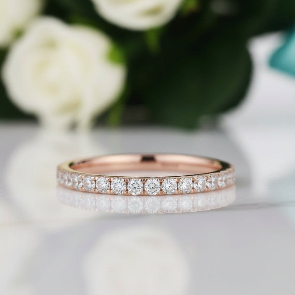 Half Eternity Diamond 14k Rose Gold Wedding Band-Evani Jewelry