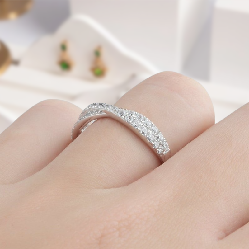 Half Eternity Diamond 14k White Gold Twisted Wedding Band-Evani Naomi Jewelry