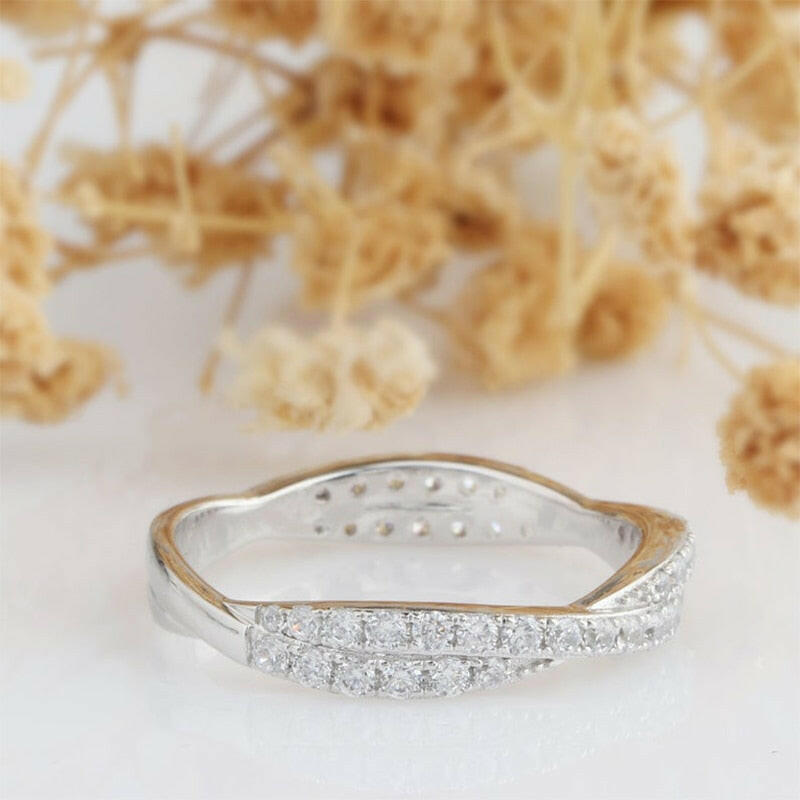 Half Eternity Diamond 14k White Gold Twisted Wedding Band-Evani Naomi Jewelry