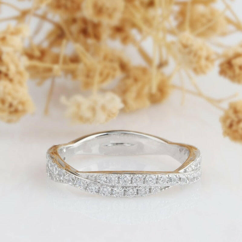 Half Eternity Diamond 14k White Gold Twisted Wedding Band-Evani Naomi Jewelry