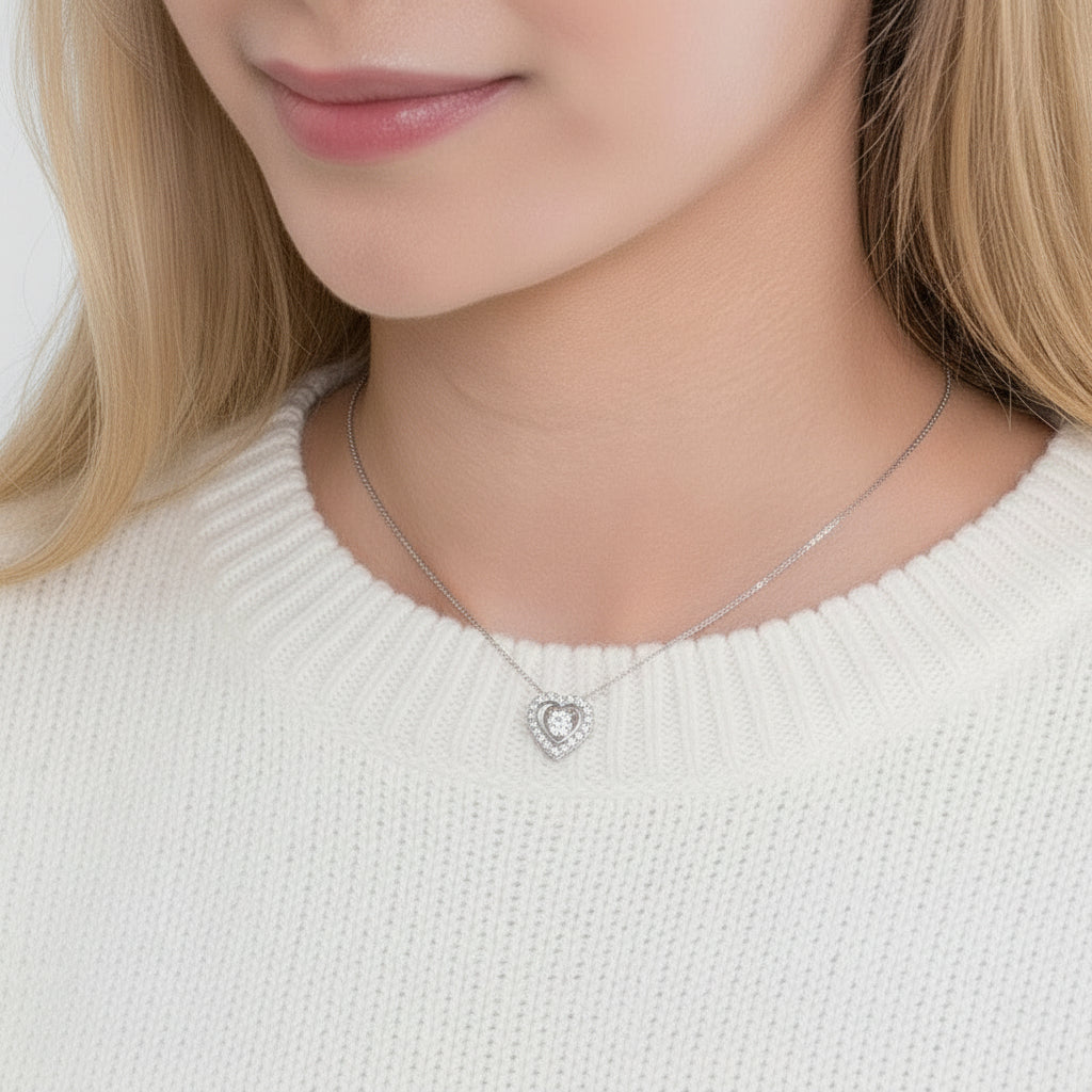 Halo Heart Dancing Diamond Necklace-Evani Jewelry