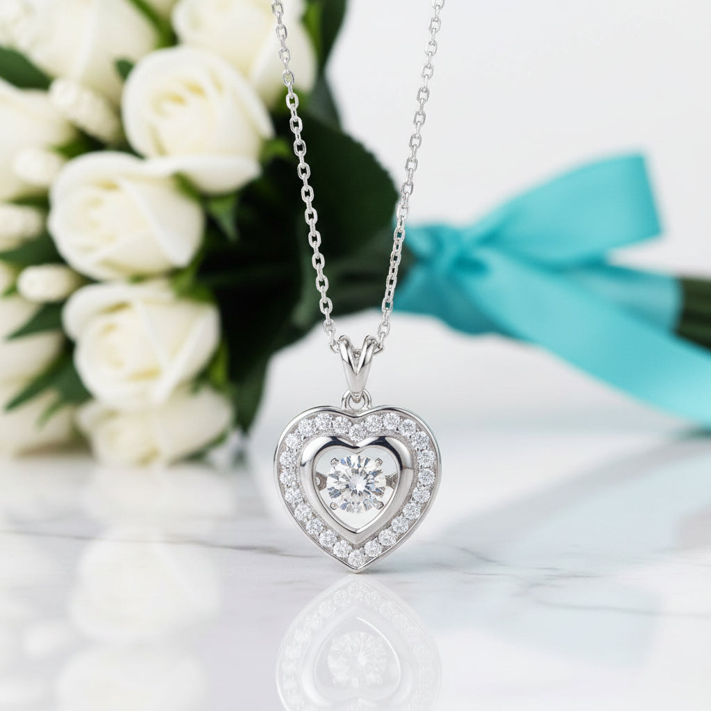 Halo Heart Dancing Diamond Necklace-Evani Jewelry