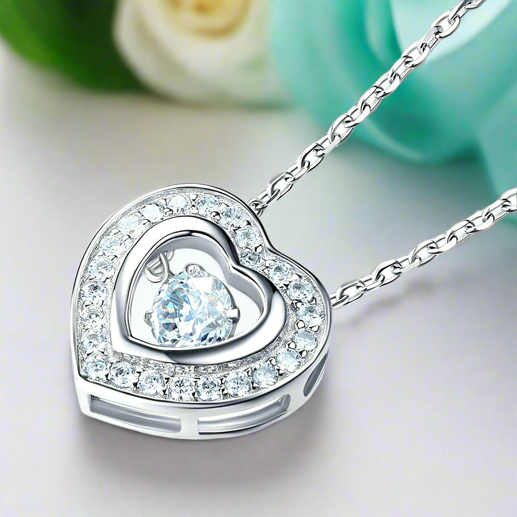 Halo Heart Dancing Diamond Necklace-Evani Naomi Jewelry
