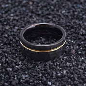 Hammer Matte Tungsten Wedding Band with Thin Rose Gold Line-Evani Naomi Jewelry