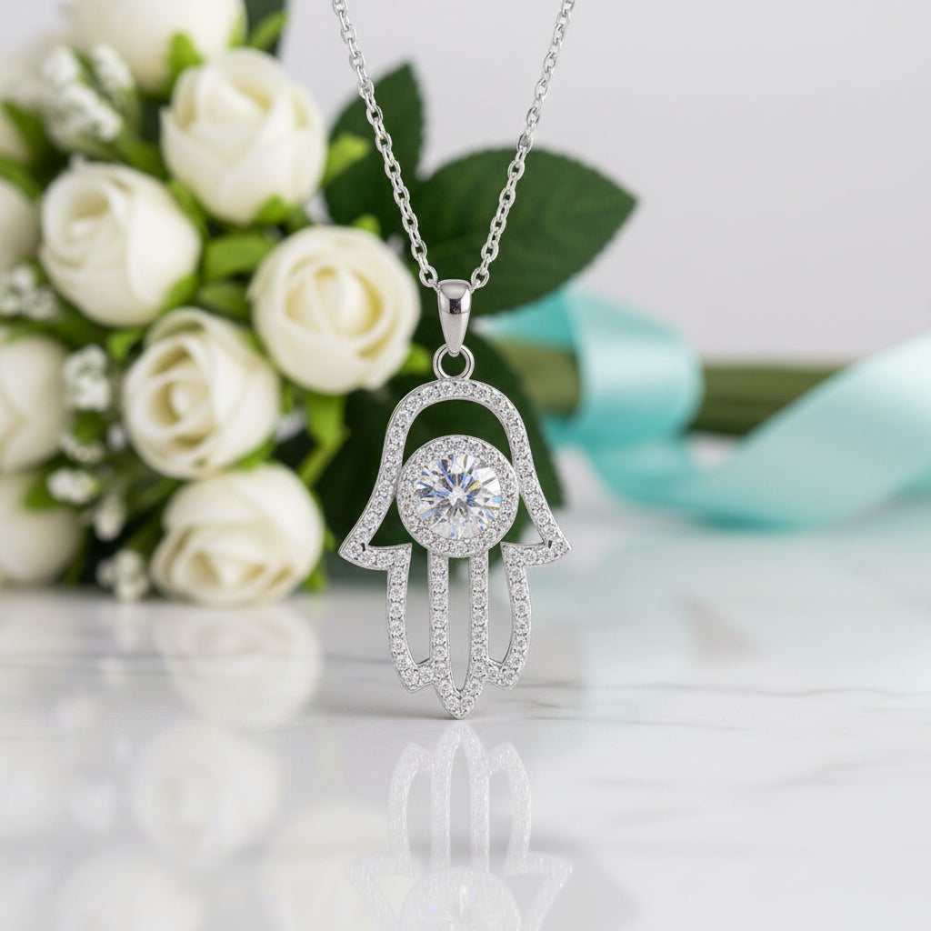 Hamsa Hand Of Fatima 1.0 ct Diamond Necklace-Evani Jewelry