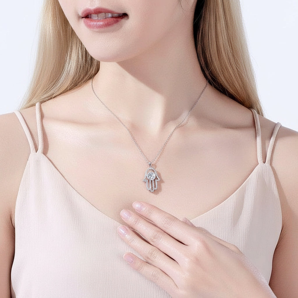 Hamsa Hand Of Fatima 1.0 ct Diamond Necklace-Evani Jewelry