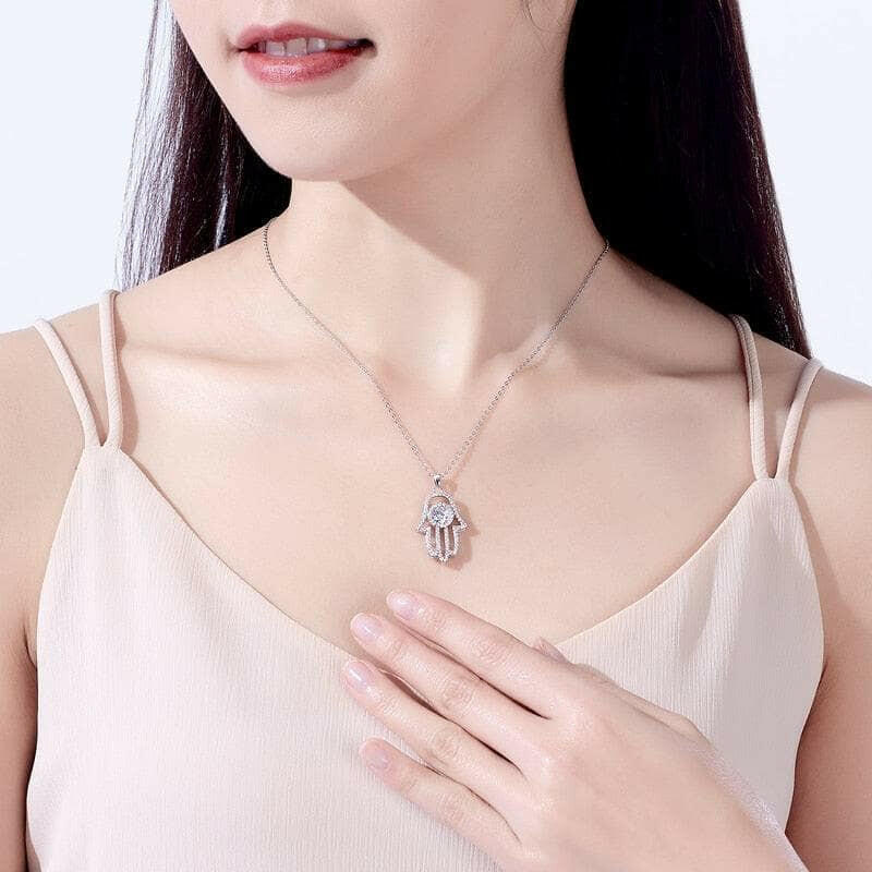 Hamsa Hand Of Fatima 1.0 ct Diamond Necklace-Evani Naomi Jewelry