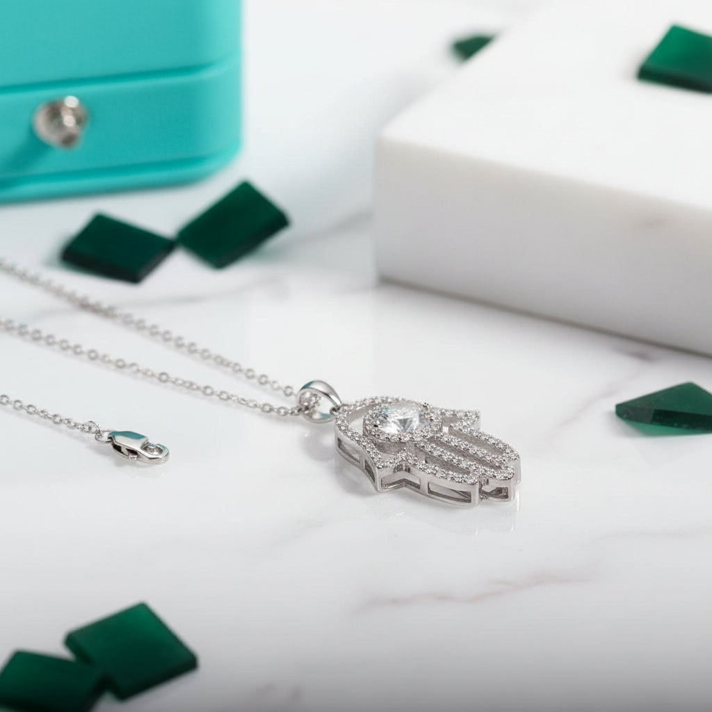 Hamsa Hand Of Fatima 1.0 ct Diamond Necklace-Evani Jewelry