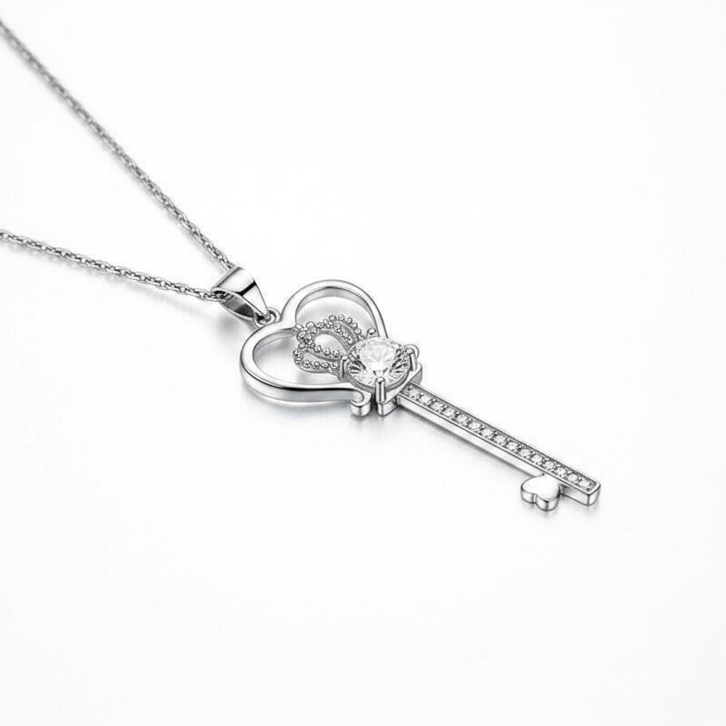 Heart, Crown & Key 1.25 ct Diamond Necklace-Evani Jewelry