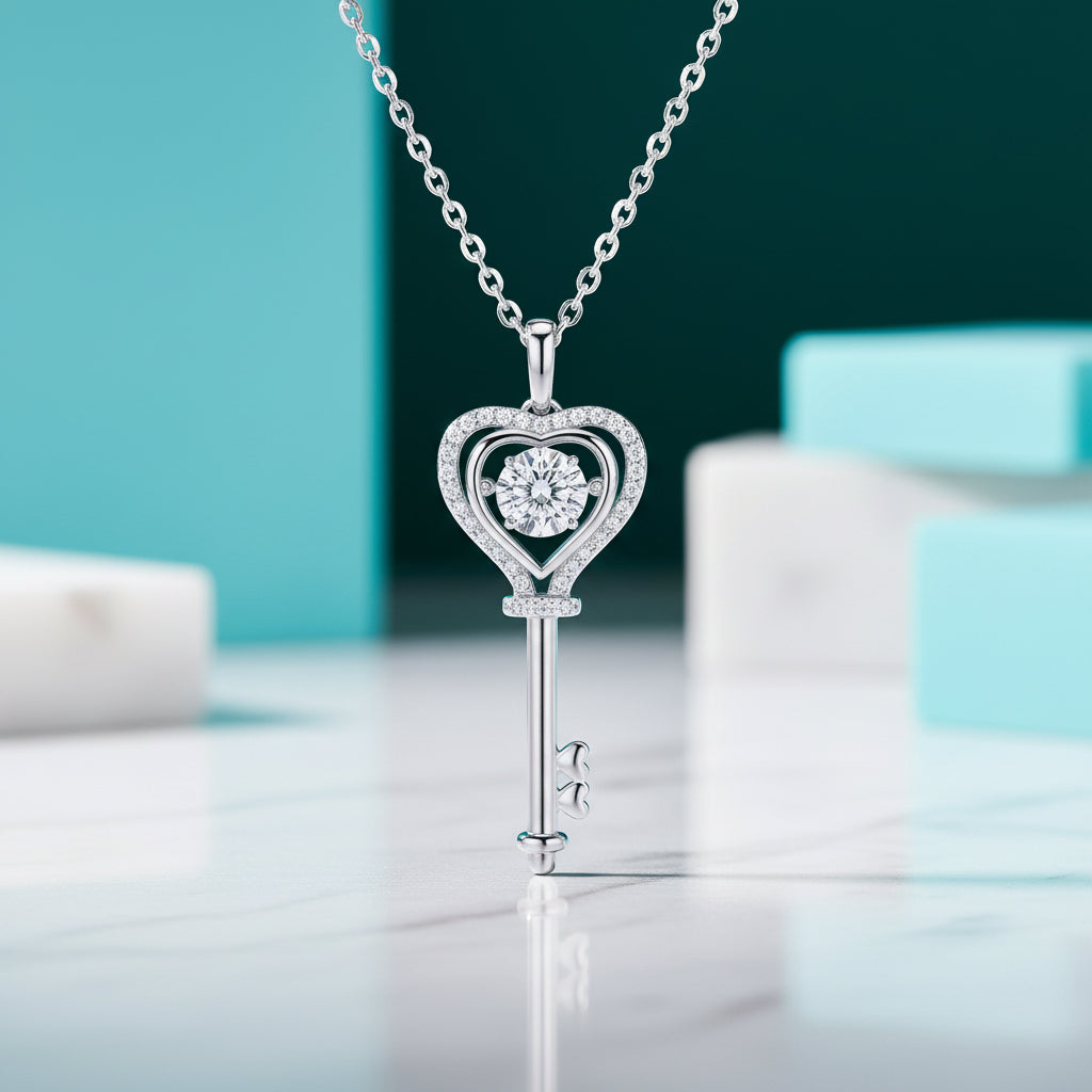 Heart Key 1.0 ct Diamond Necklace-Evani Jewelry
