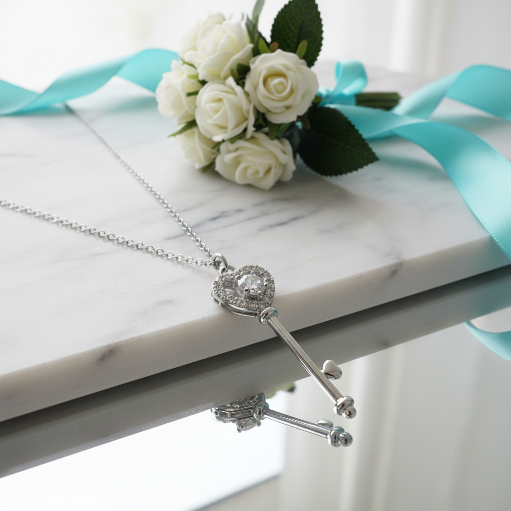 Heart & Key Diamond Necklace-Evani Jewelry