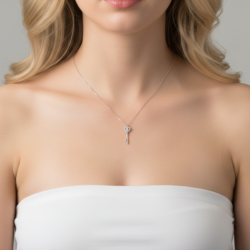 Heart & Key Diamond Necklace-Evani Jewelry