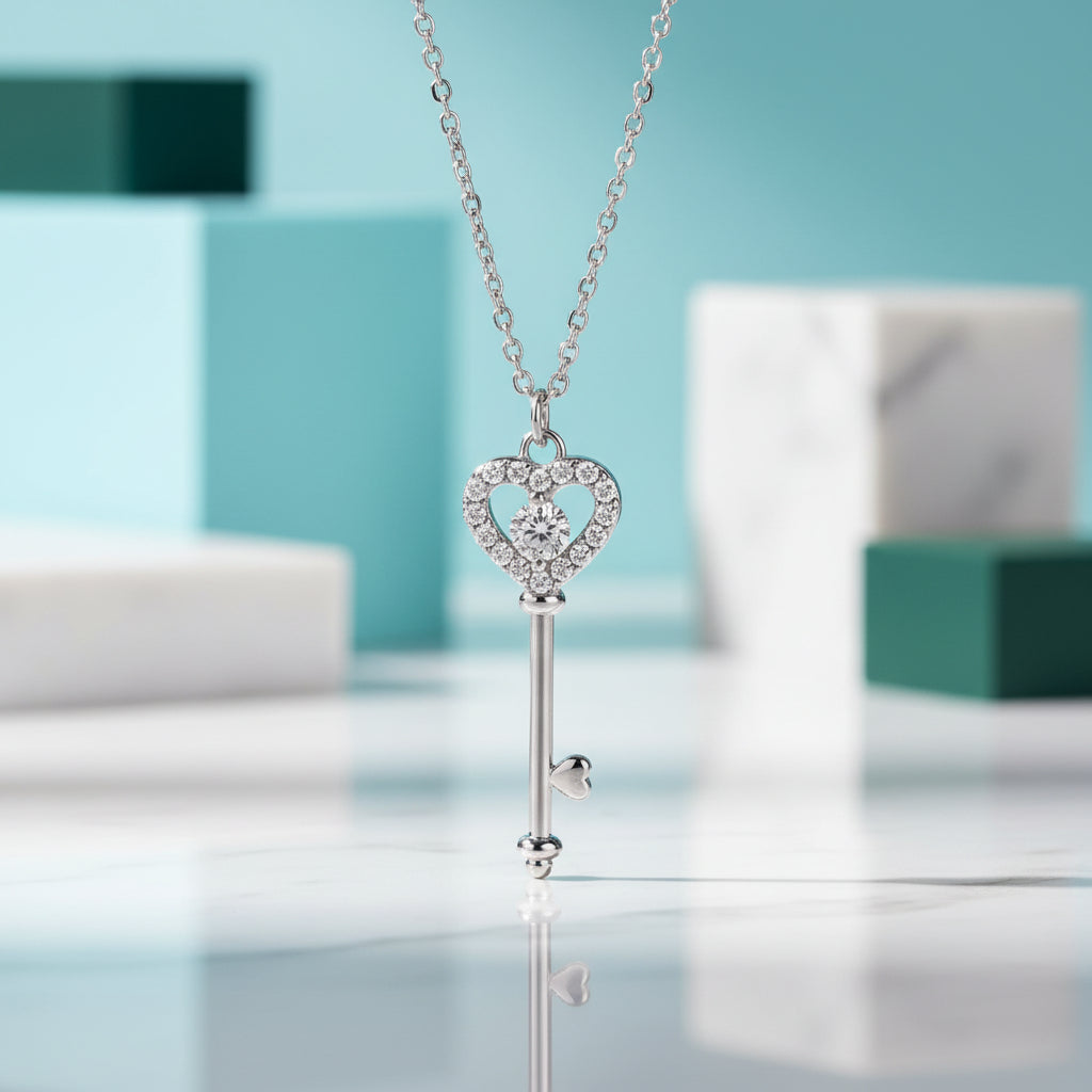 Heart & Key Diamond Necklace-Evani Jewelry