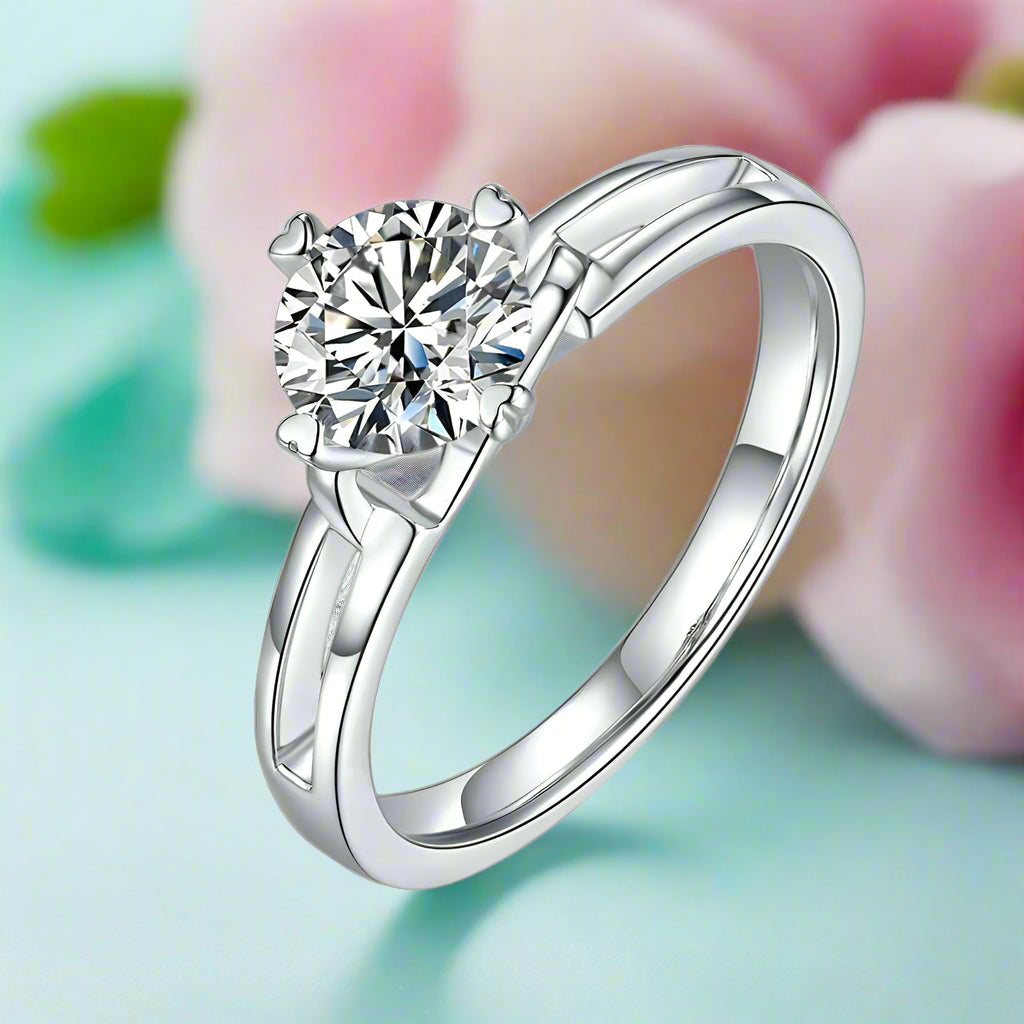 Heart Prong 1.00 ct Round Diamond Engagement Ring-Evani Naomi Jewelry