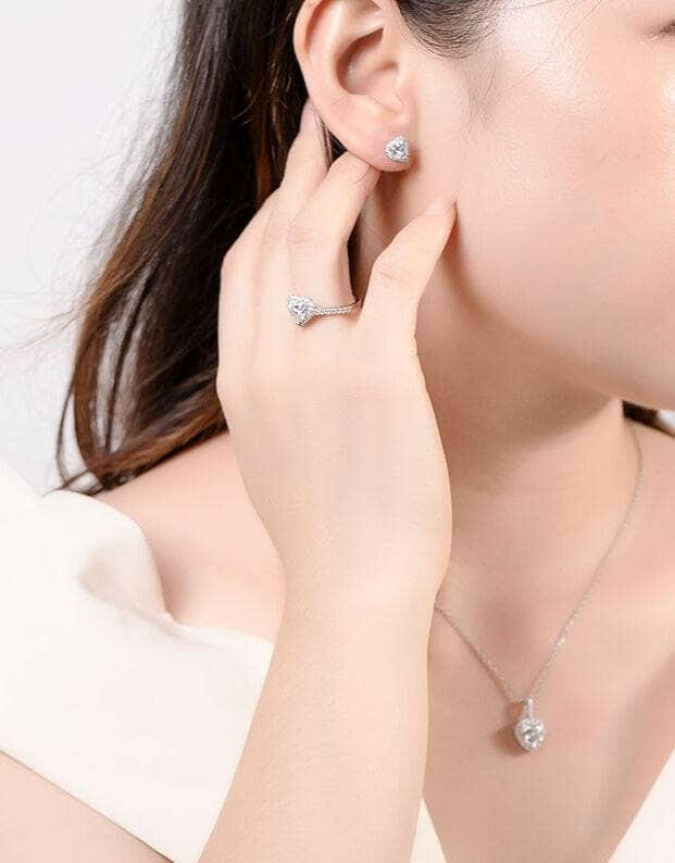 Heart Shaped 1.0 ct Diamond Halo Jewelry Set-Evani Naomi Jewelry